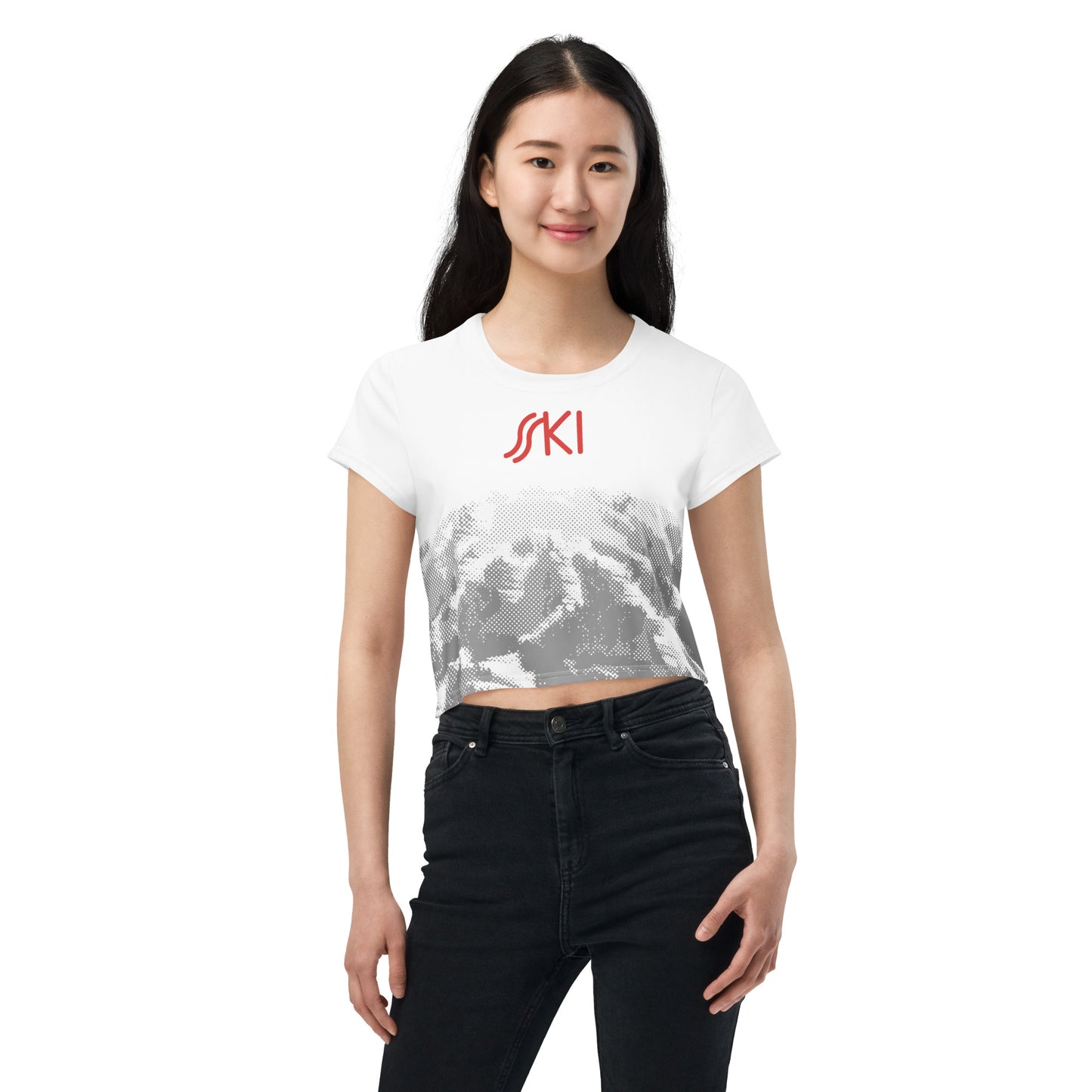 CS0030 - 02010 - AOP SKI Tracks Print Crop Tee