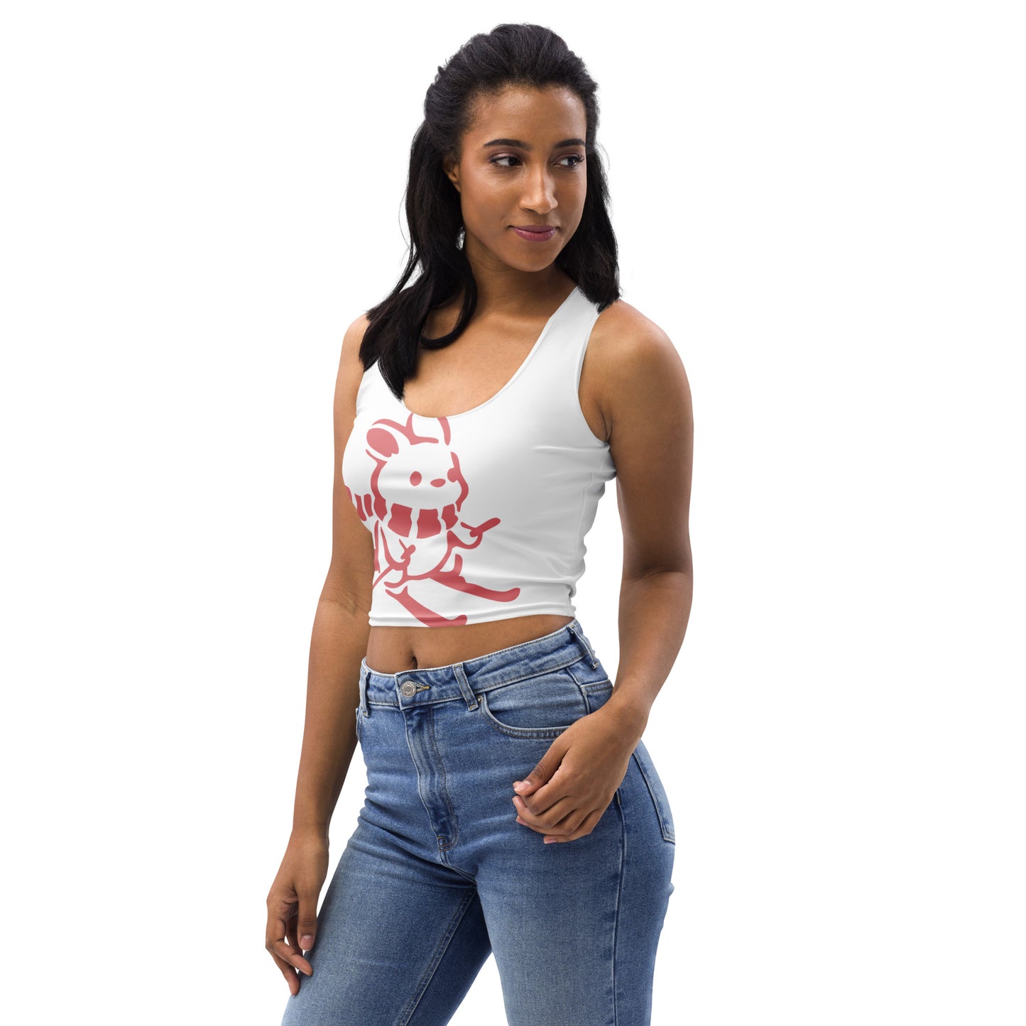 CS0011 -02010 - AOP Ski Bunny Crop Top Tank (White)