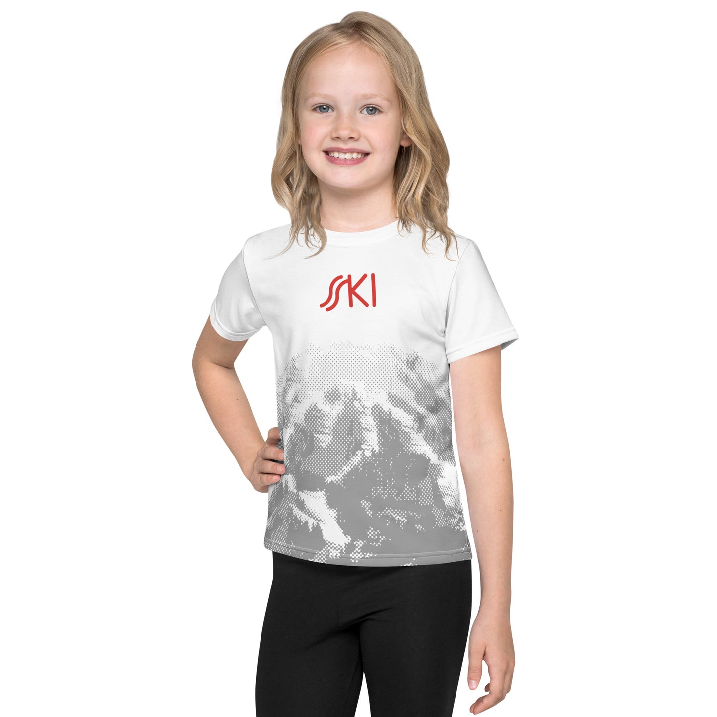 CS0030 - 03001 - AOP SKI Tracks Print Kids crew neck t-shirt