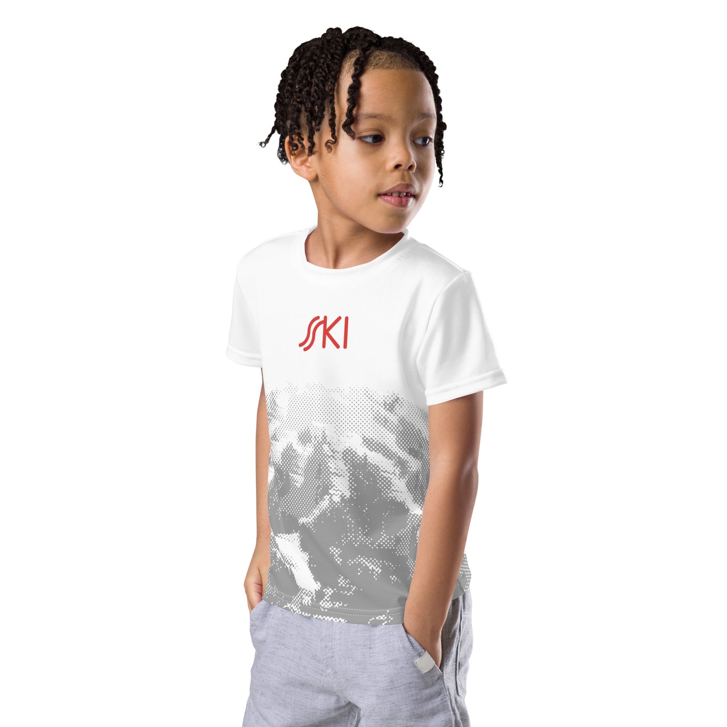 CS0030 - 03001 - AOP SKI Tracks Print Kids crew neck t-shirt