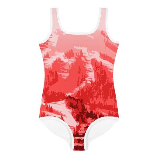 CS0028 - 03008 - AOP Ski Slopes Print Kids SwimsuitKids Swimsuit (Red)