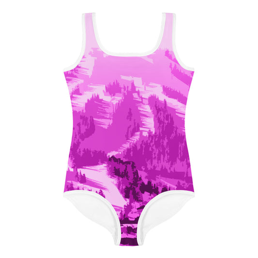 CS0028 - 03008 - AOP Ski Slopes Kids Swimsuit (Pink)