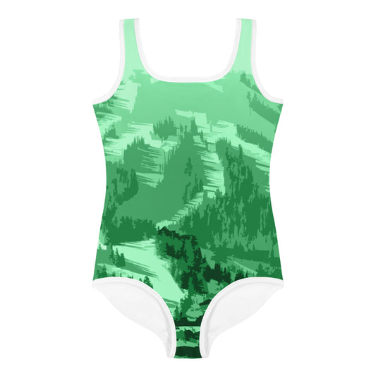 CS0028 - 03008 - AOP Slopes Print Kids Swimsuit (Green)