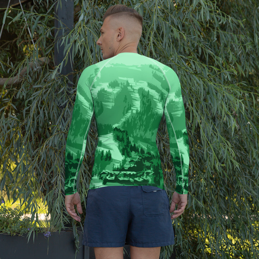 CS0028 - 01008 - Ski Slopes Print Men's Rash Guard (Green)