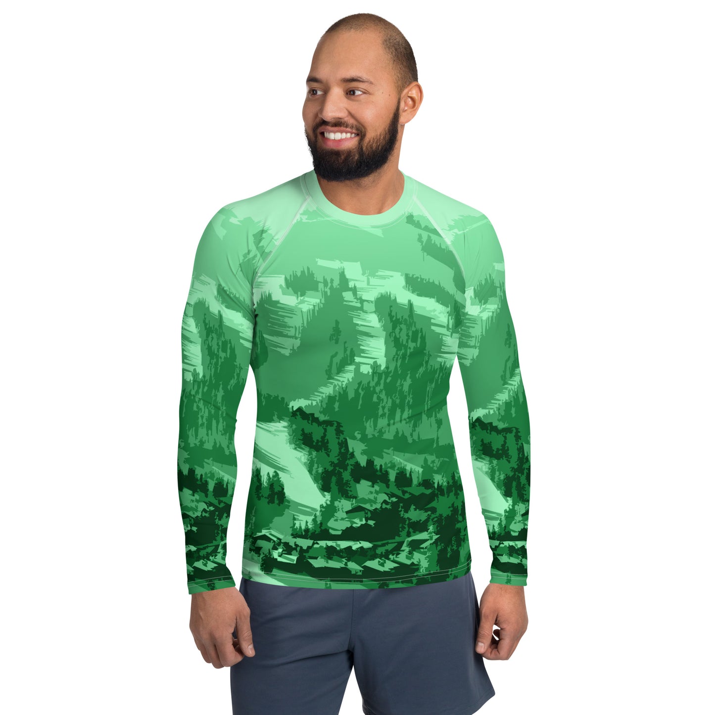 CS0028 - 01008 - Ski Slopes Print Men's Rash Guard (Green)