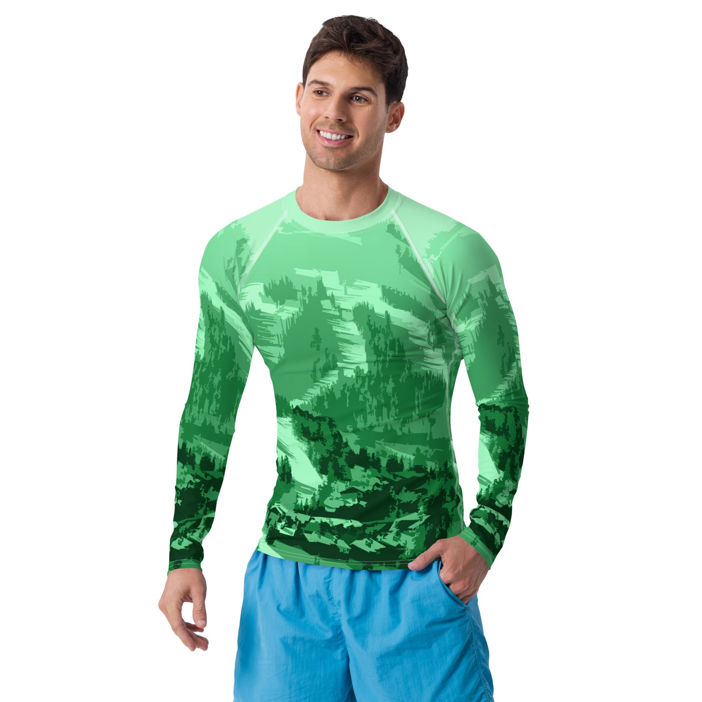 CS0028 - 01008 - Ski Slopes Print Men's Rash Guard (Green)