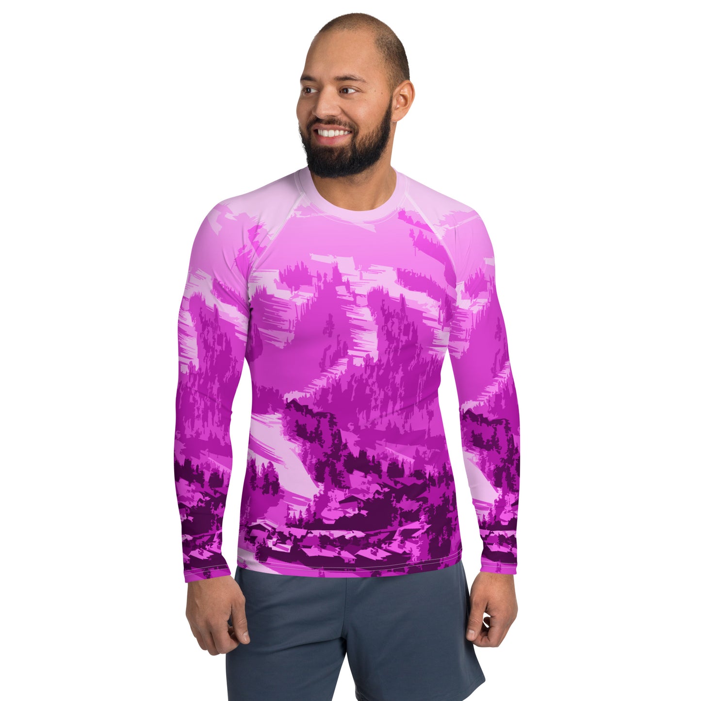 CS0028 - 01008 - Ski Slopes Print Men's Rash Guard (Pink)