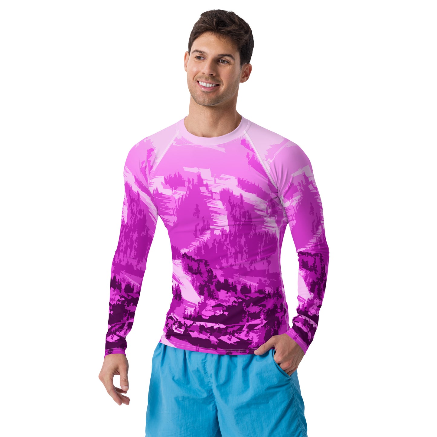 CS0028 - 01008 - Ski Slopes Print Men's Rash Guard (Pink)