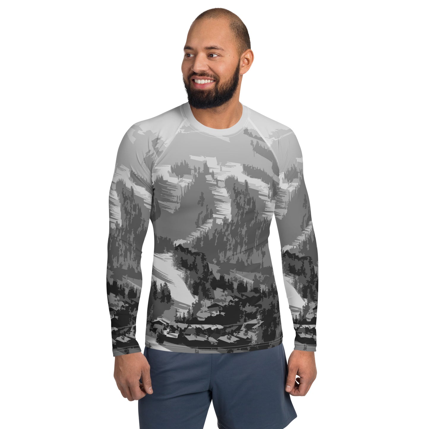 CS0028 - 01008 - Ski Slopes Print Men's Rash Guard (Gray)