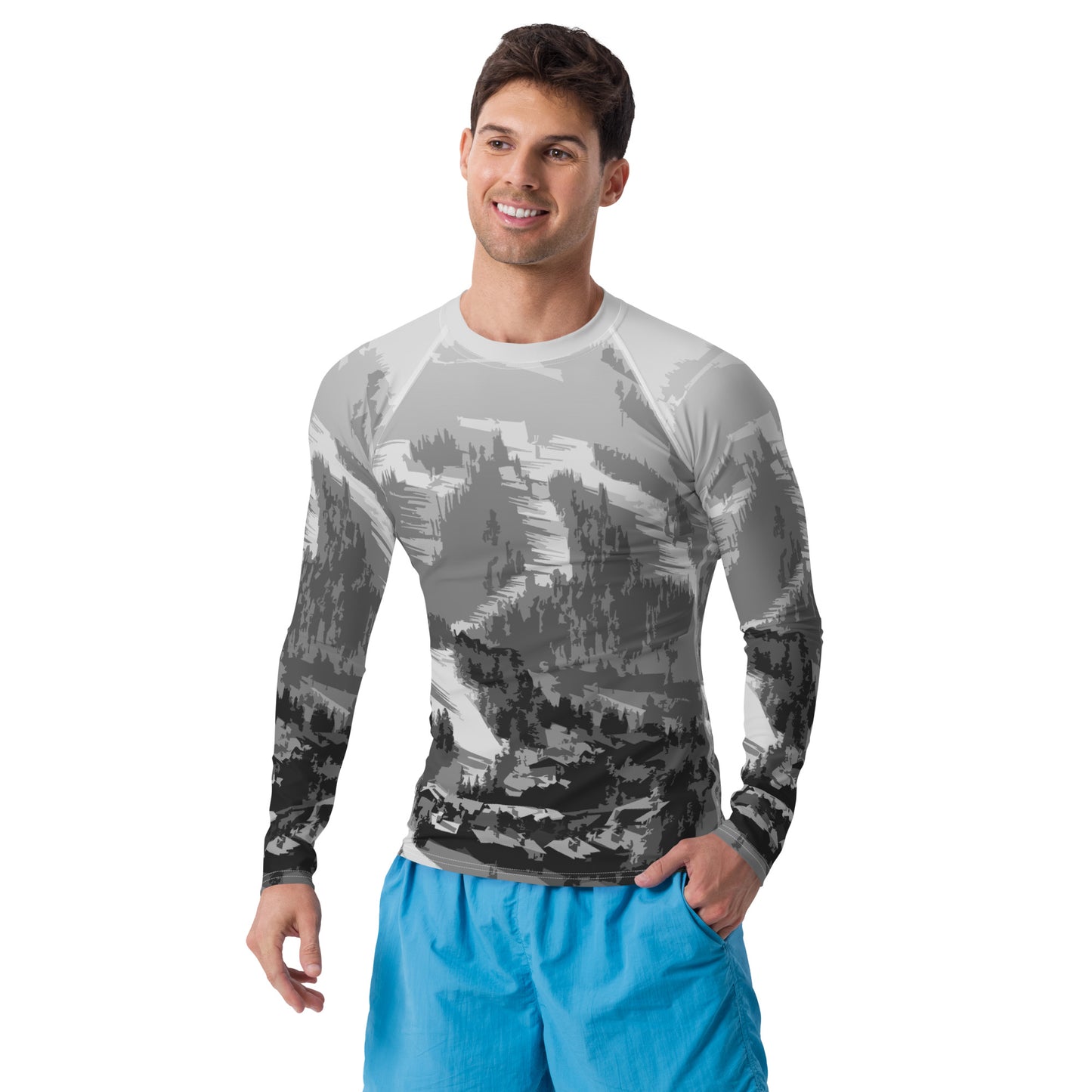 CS0028 - 01008 - Ski Slopes Print Men's Rash Guard (Gray)