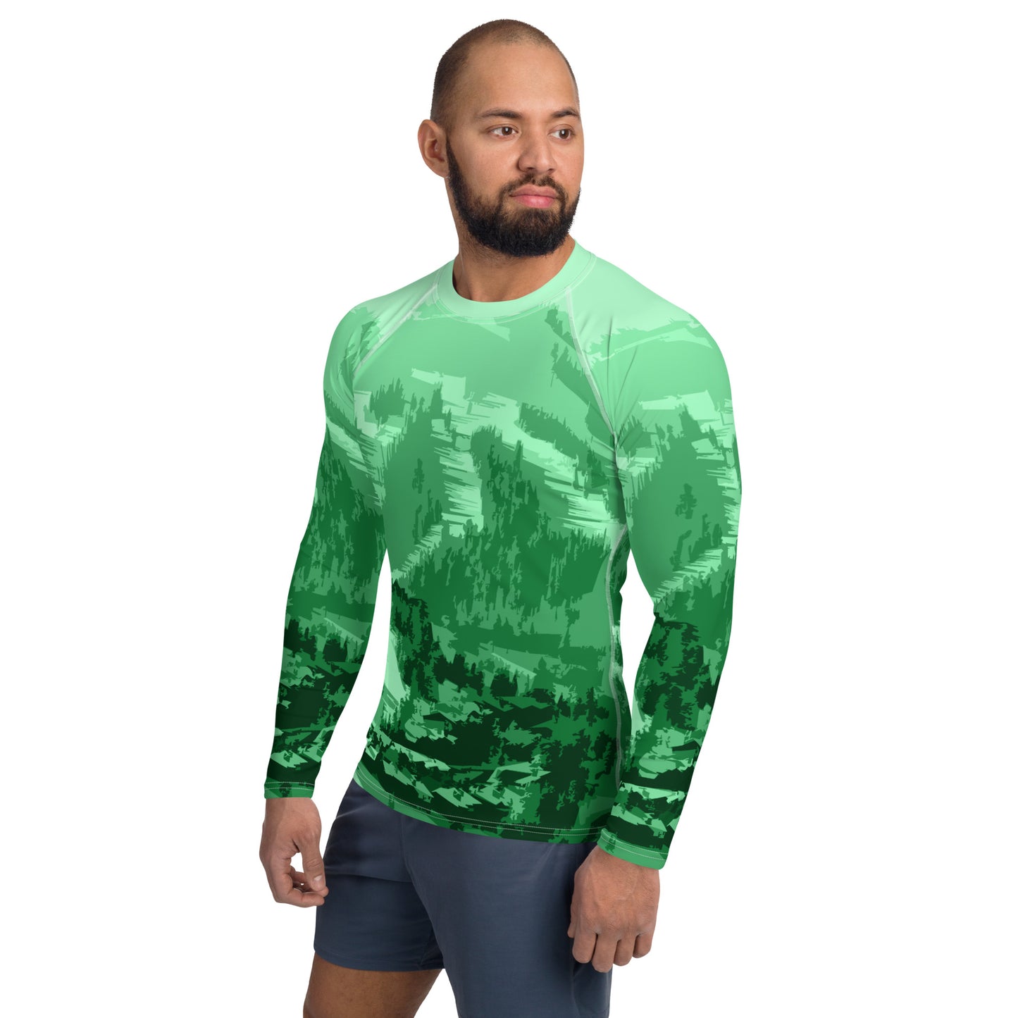 CS0028 - 01008 - Ski Slopes Print Men's Rash Guard (Green)