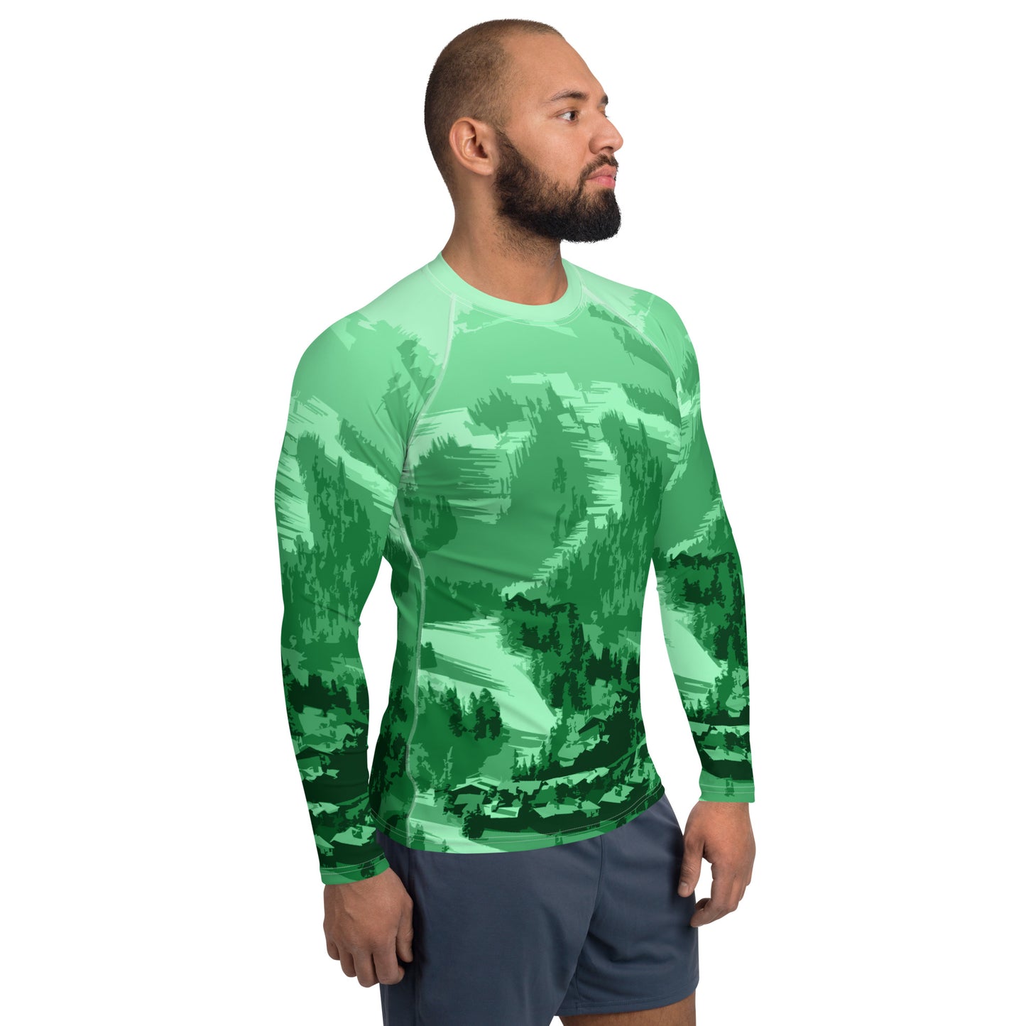 CS0028 - 01008 - Ski Slopes Print Men's Rash Guard (Green)