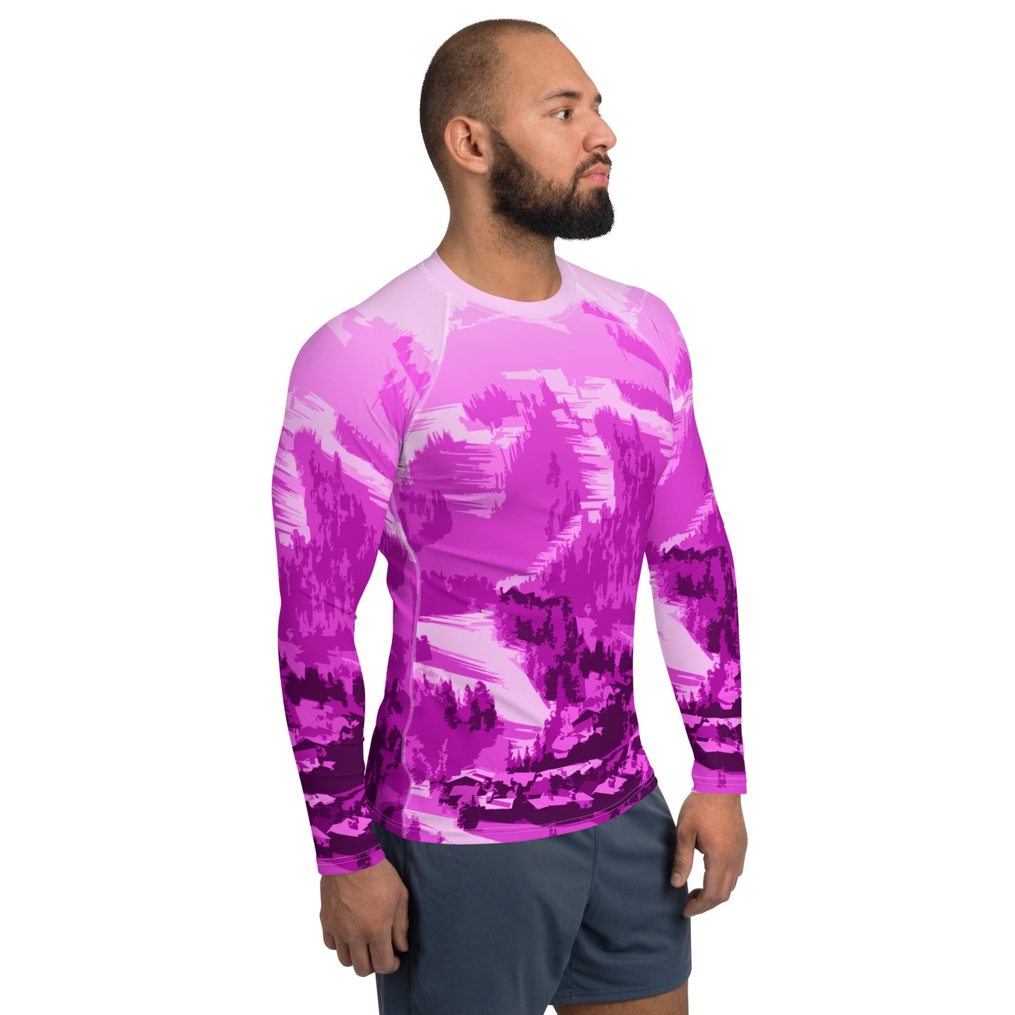 CS0028 - 01008 - Ski Slopes Print Men's Rash Guard (Pink)