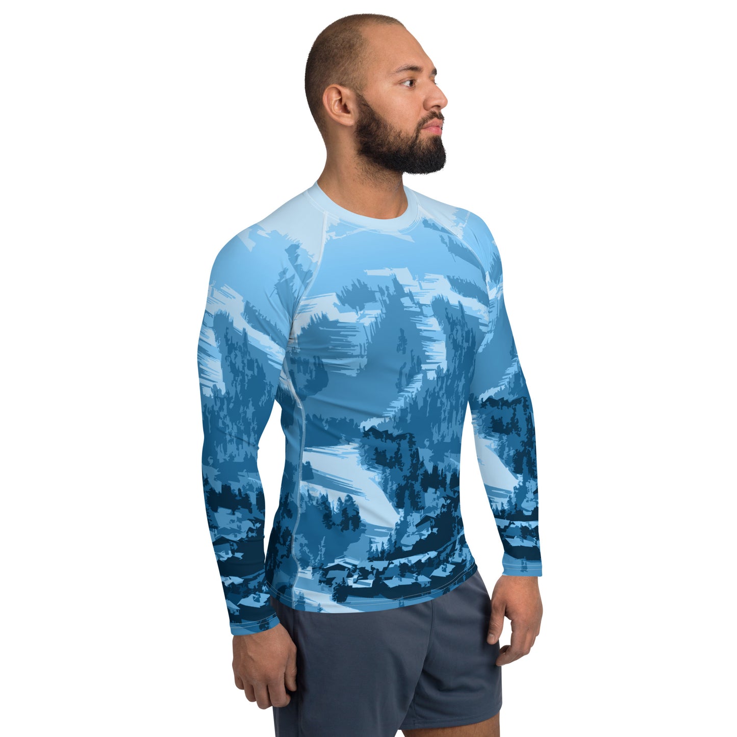 CS0028 - 01008 - Ski Slopes Print Men's Rash Guard (Blue)