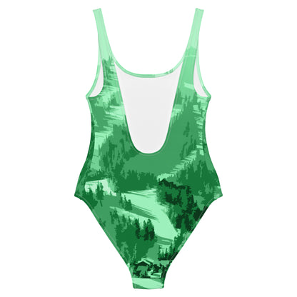 CS0028 - 02008 - Ski Slopes Print One-Piece Swimsuit (Green)