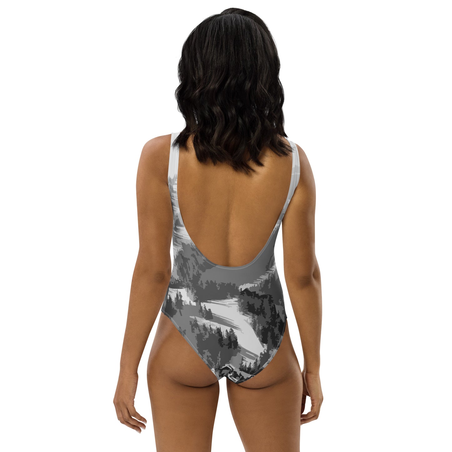 CS0028 - 02008 - Ski Slopes Print One-Piece Swimsuit (Gray)