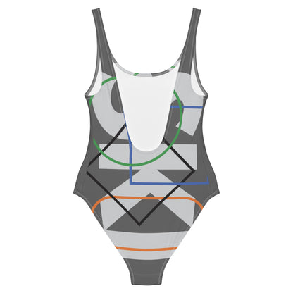 CS0044 - 02008 - AOP SKI Icons Outlined One-Piece Swimsuit (Gray)