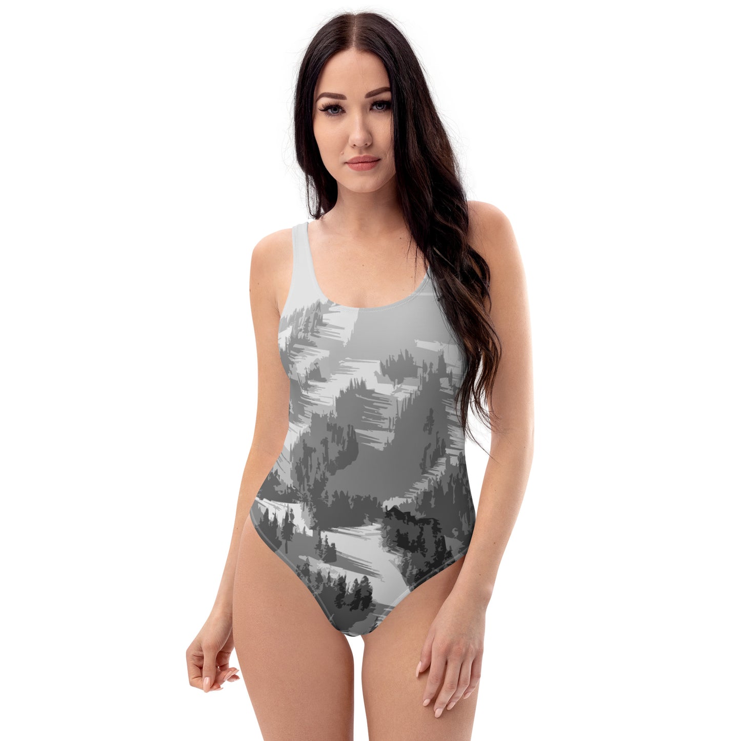 CS0028 - 02008 - Ski Slopes Print One-Piece Swimsuit (Gray)