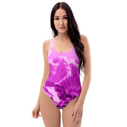 CS0028 - 02008 - Ski Slopes Print One-Piece Swimsuit (Pink)