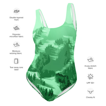 CS0028 - 02008 - Ski Slopes Print One-Piece Swimsuit (Green)