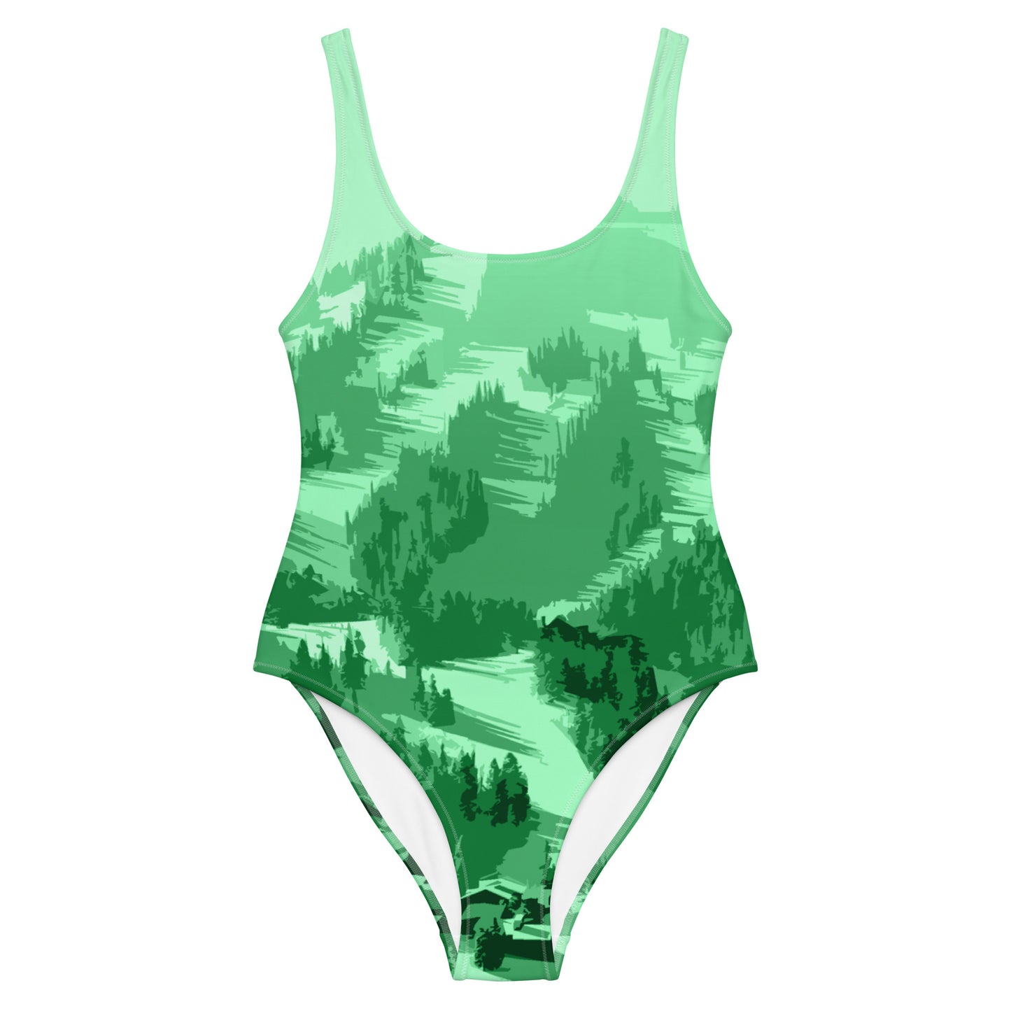 CS0028 - 02008 - Ski Slopes Print One-Piece Swimsuit (Green)