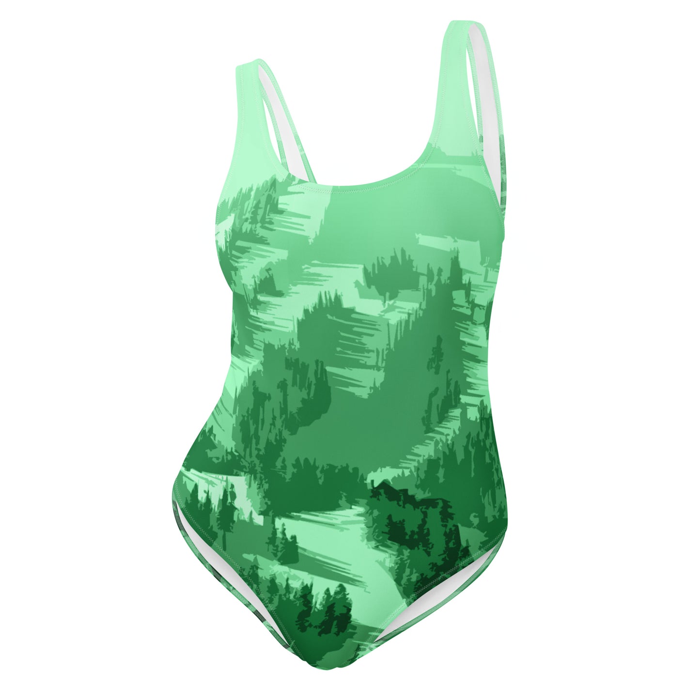 CS0028 - 02008 - Ski Slopes Print One-Piece Swimsuit (Green)