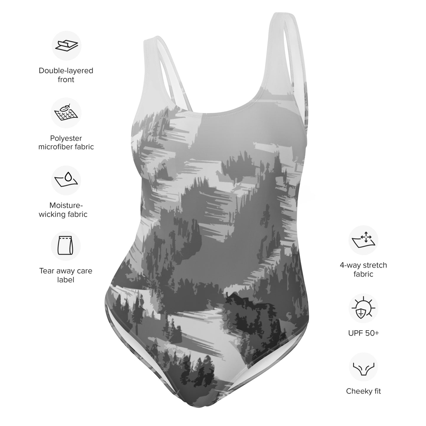 CS0028 - 02008 - Ski Slopes Print One-Piece Swimsuit (Gray)