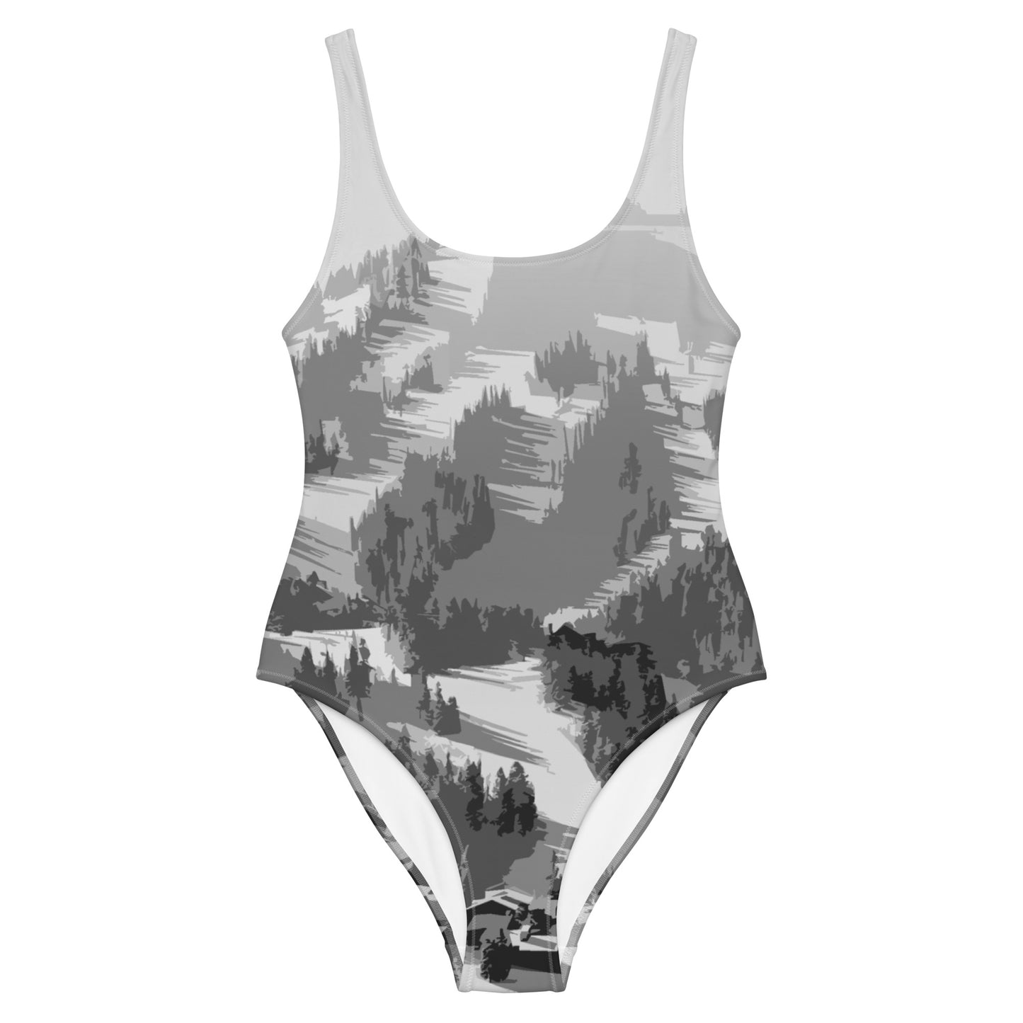 CS0028 - 02008 - Ski Slopes Print One-Piece Swimsuit (Gray)