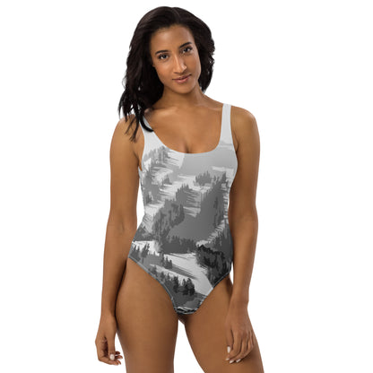 CS0028 - 02008 - Ski Slopes Print One-Piece Swimsuit (Gray)