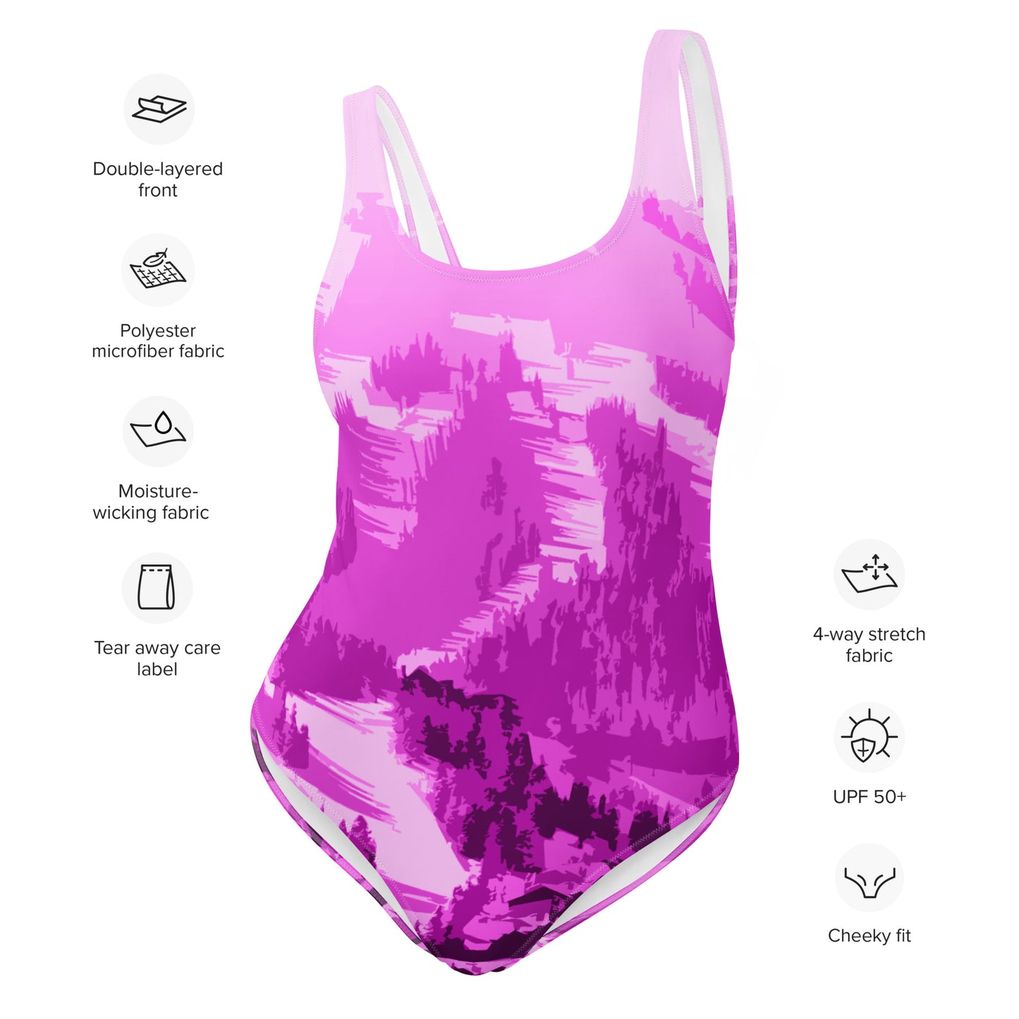 CS0028 - 02008 - Ski Slopes Print One-Piece Swimsuit (Pink)