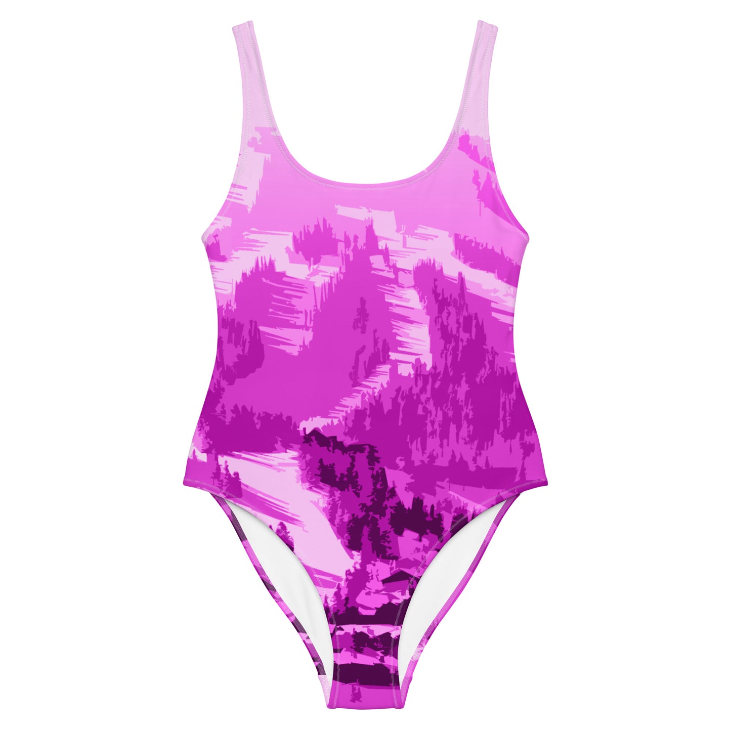 CS0028 - 02008 - Ski Slopes Print One-Piece Swimsuit (Pink)