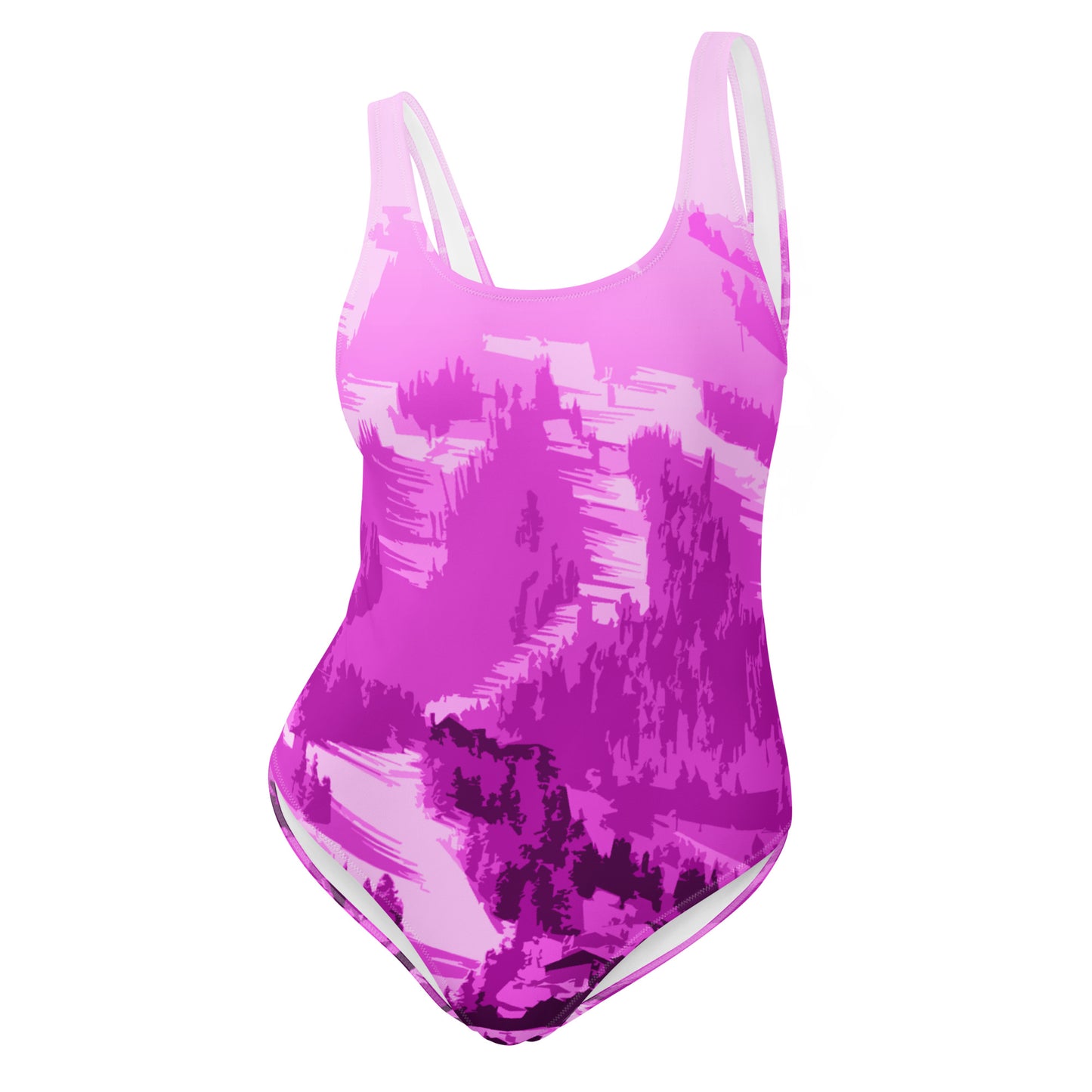 CS0028 - 02008 - Ski Slopes Print One-Piece Swimsuit (Pink)