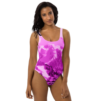 CS0028 - 02008 - Ski Slopes Print One-Piece Swimsuit (Pink)