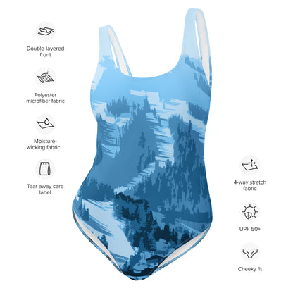 CS0028 - 02008 - Ski Slopes Print One-Piece Swimsuit (Blue)