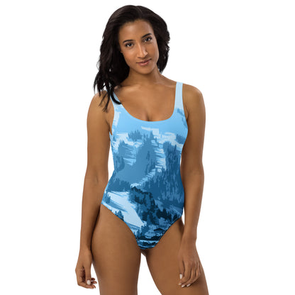 CS0028 - 02008 - Ski Slopes Print One-Piece Swimsuit (Blue)