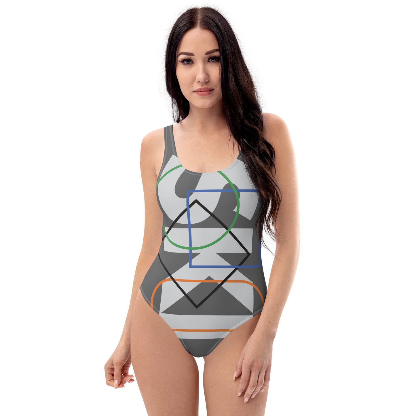 CS0044 - 02008 - AOP SKI Icons Outlined One-Piece Swimsuit (Gray)