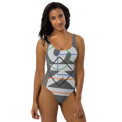 CS0044 - 02008 - AOP SKI Icons Outlined One-Piece Swimsuit (Gray)