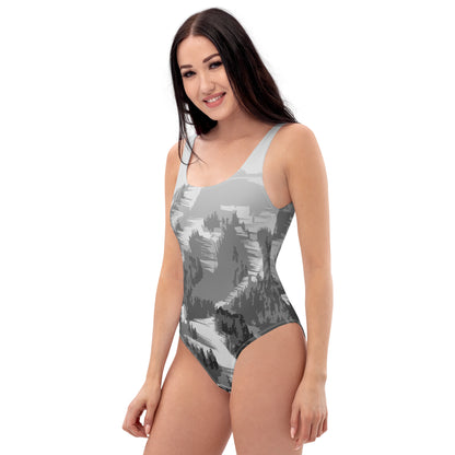 CS0028 - 02008 - Ski Slopes Print One-Piece Swimsuit (Gray)