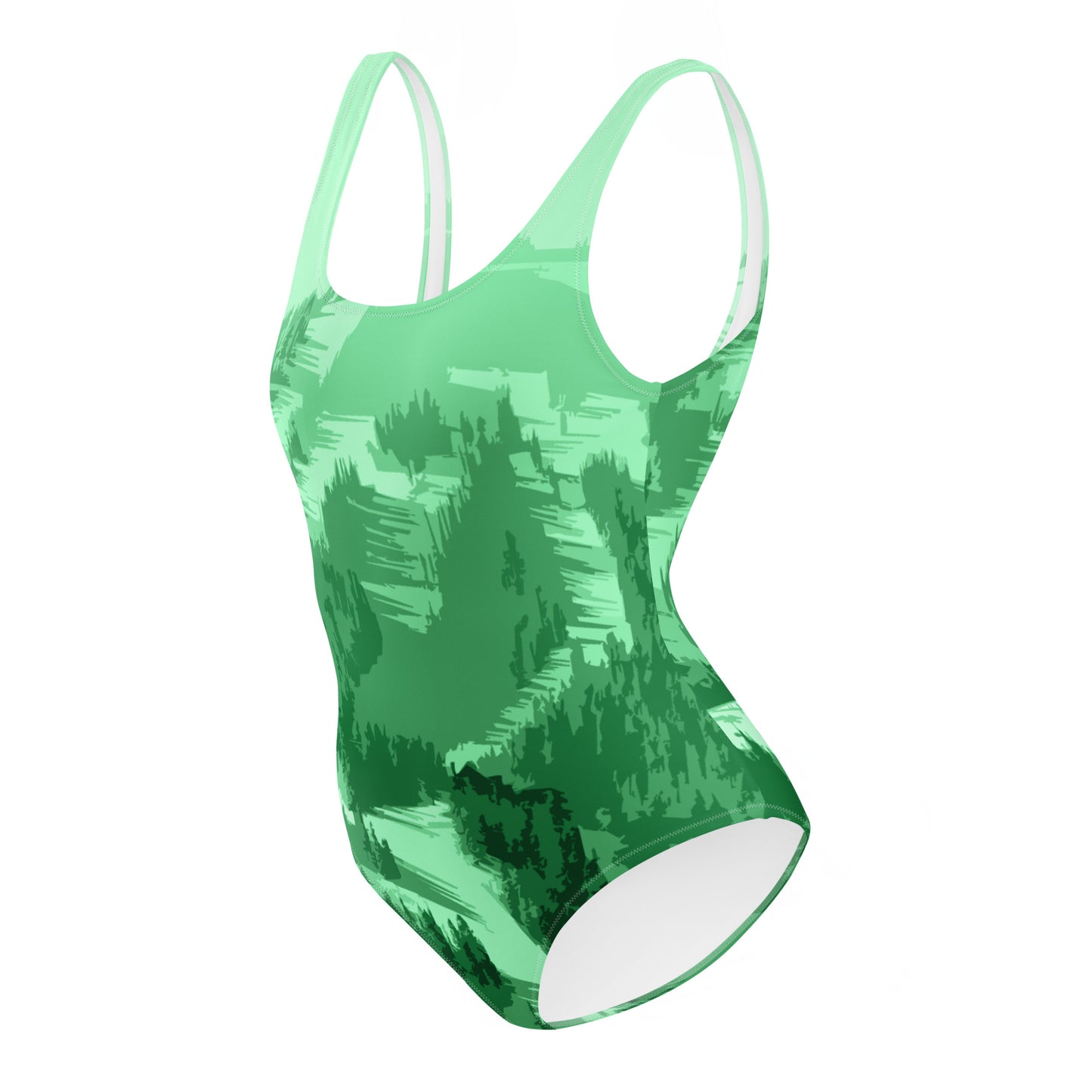 CS0028 - 02008 - Ski Slopes Print One-Piece Swimsuit (Green)