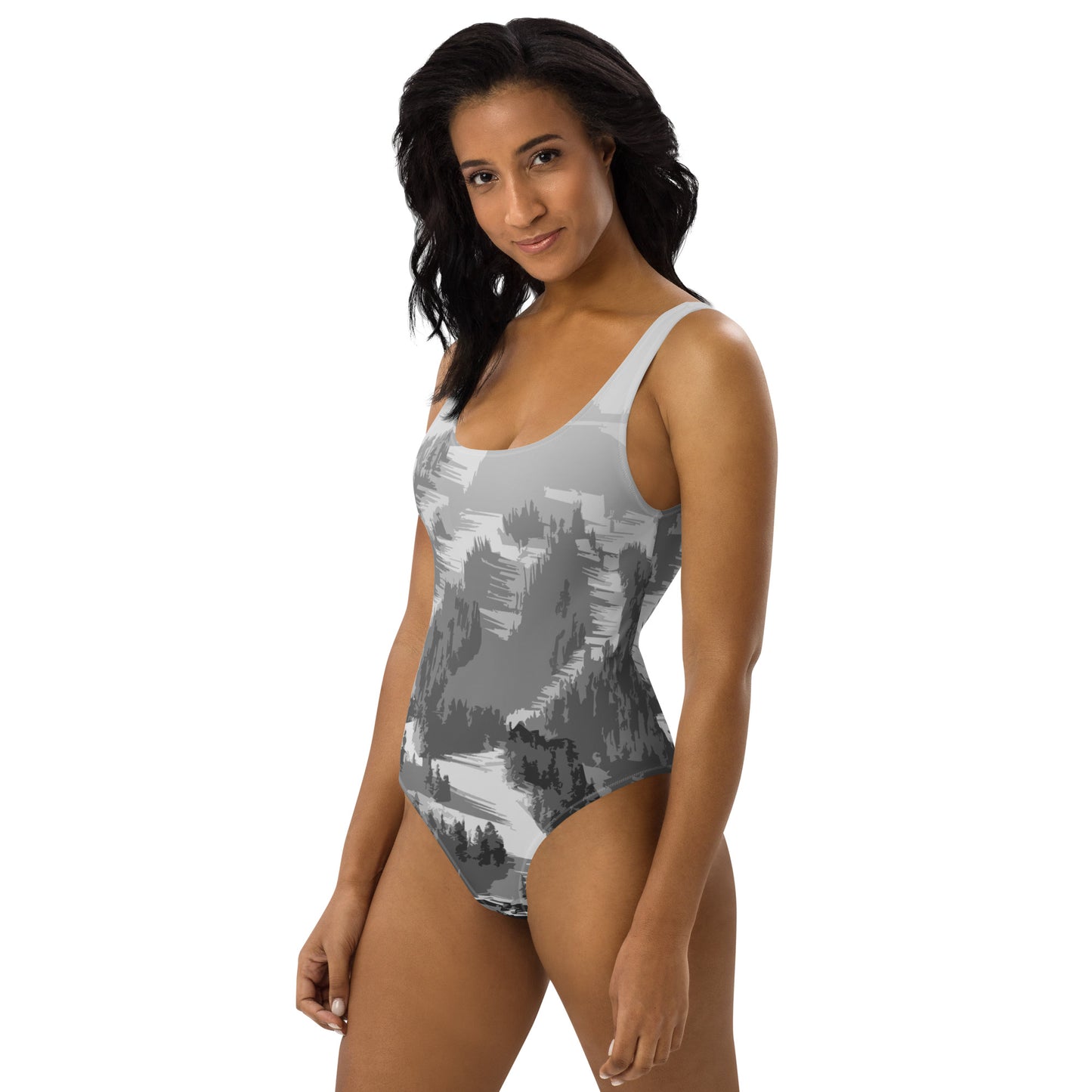 CS0028 - 02008 - Ski Slopes Print One-Piece Swimsuit (Gray)