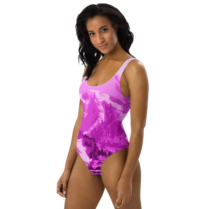 CS0028 - 02008 - Ski Slopes Print One-Piece Swimsuit (Pink)