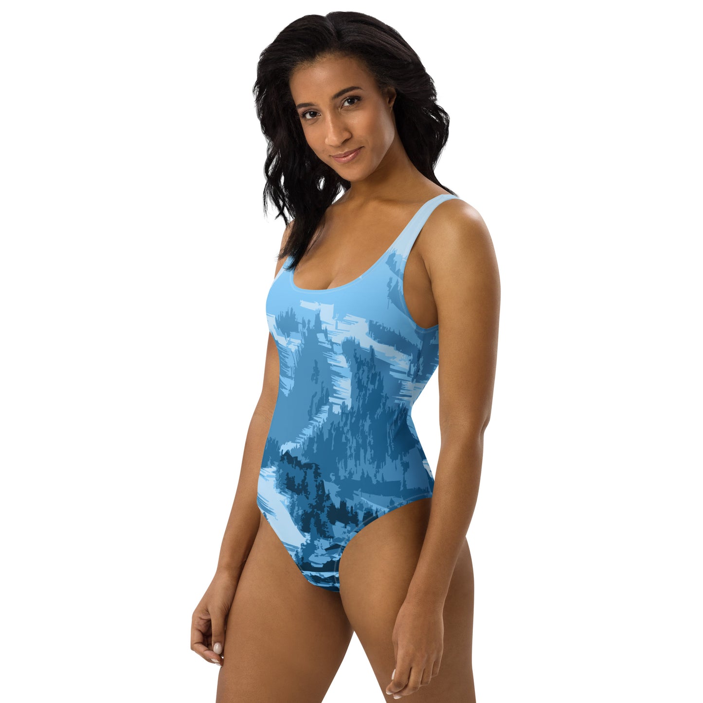 CS0028 - 02008 - Ski Slopes Print One-Piece Swimsuit (Blue)