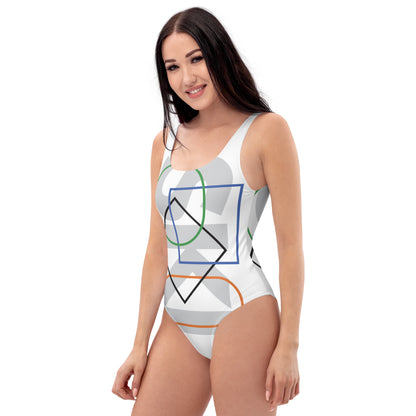 CS0044 - 02008 - AOP SKI Icons Outlined One-Piece Swimsuit (White)