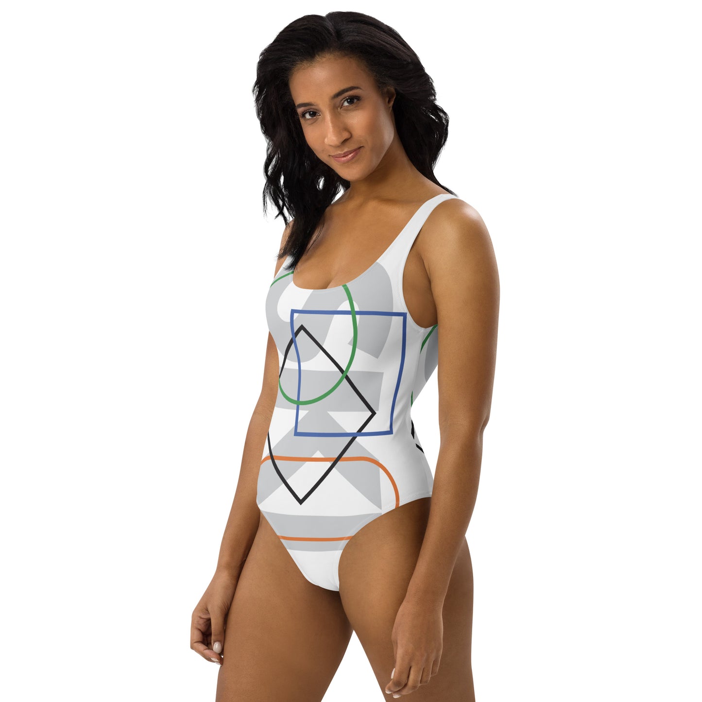 CS0044 - 02008 - AOP SKI Icons Outlined One-Piece Swimsuit (White)