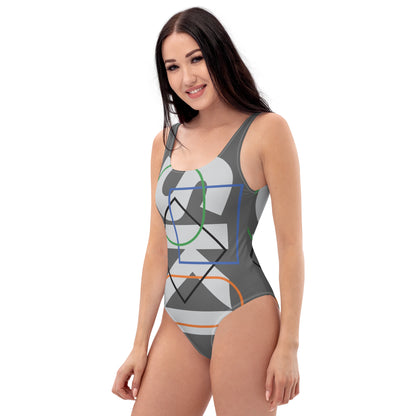 CS0044 - 02008 - AOP SKI Icons Outlined One-Piece Swimsuit (Gray)