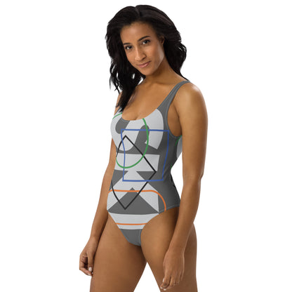 CS0044 - 02008 - AOP SKI Icons Outlined One-Piece Swimsuit (Gray)