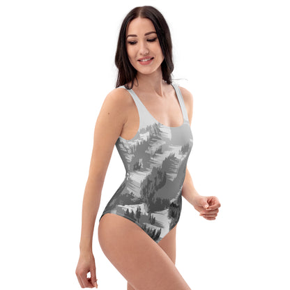 CS0028 - 02008 - Ski Slopes Print One-Piece Swimsuit (Gray)