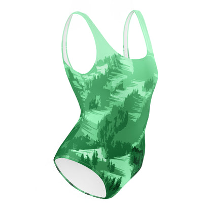 CS0028 - 02008 - Ski Slopes Print One-Piece Swimsuit (Green)