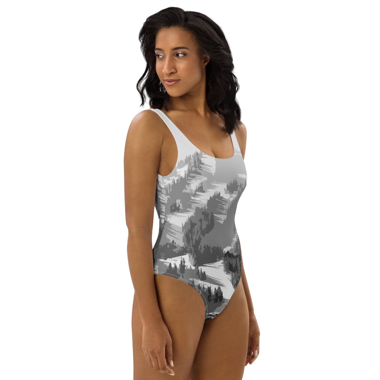 CS0028 - 02008 - Ski Slopes Print One-Piece Swimsuit (Gray)