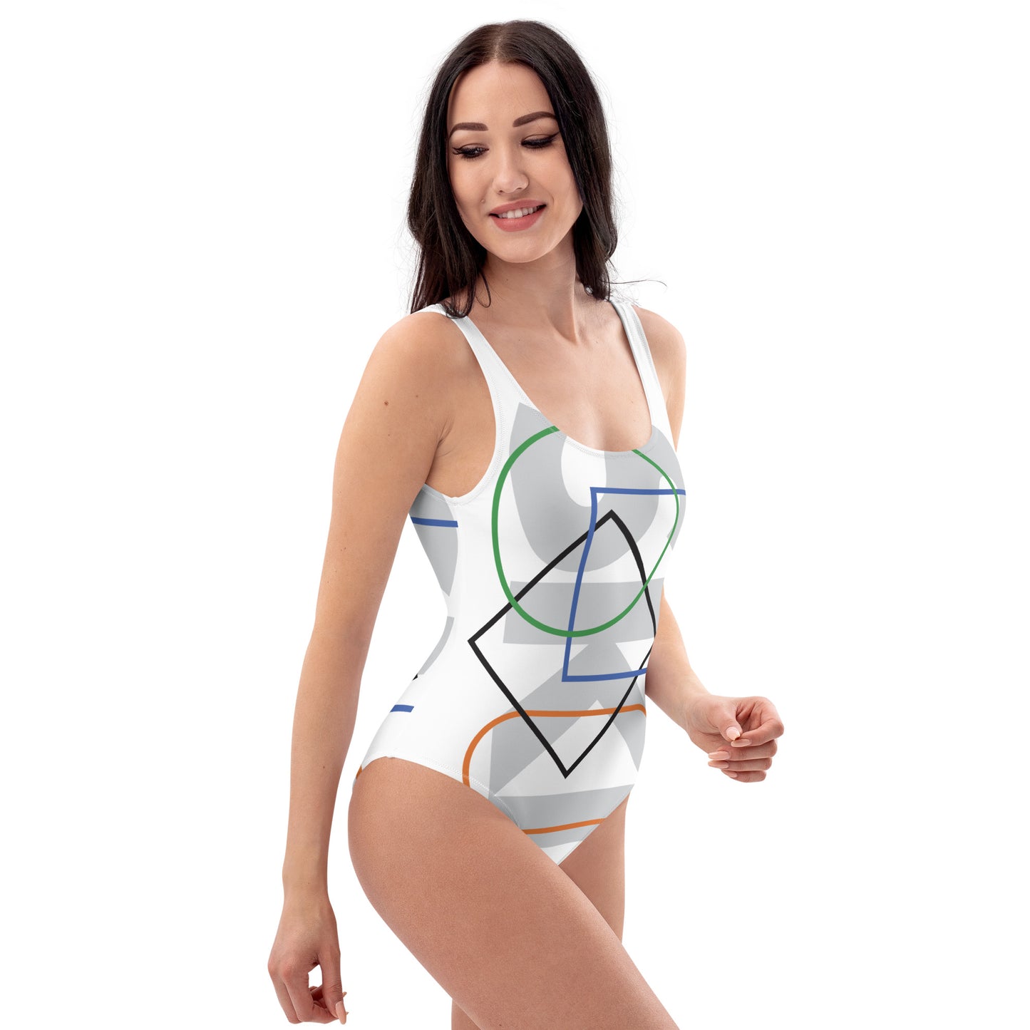 CS0044 - 02008 - AOP SKI Icons Outlined One-Piece Swimsuit (White)